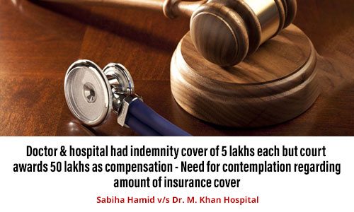 Doctor & hospital had indemnity cover of 5 lakhs each but court awards 50 lakhs as compensation - Need for contemplation regarding amount of insurance cover